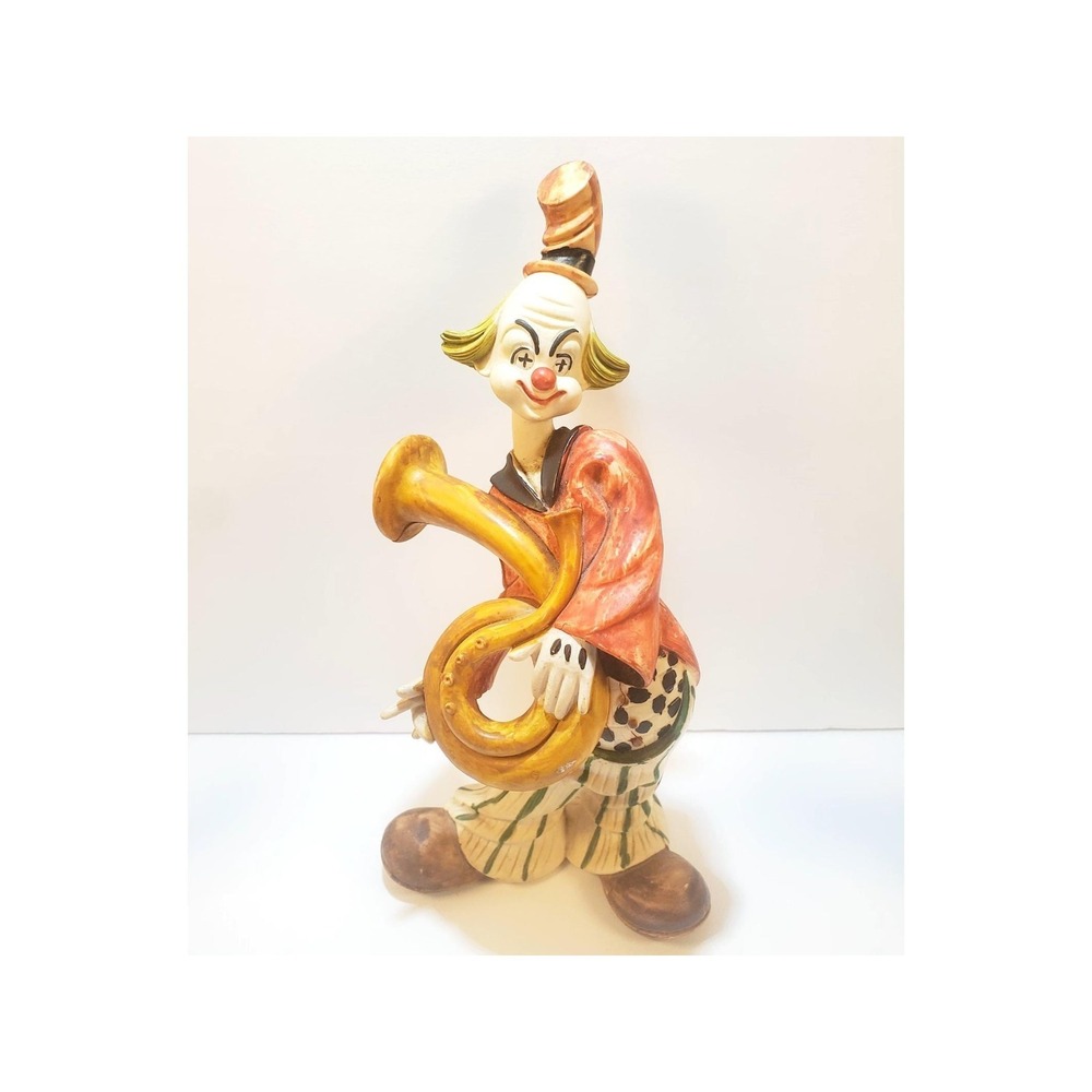 Vintage Italy Resin 10" Tall Clown Circus Act Sousaphone Figure Figurine Statue